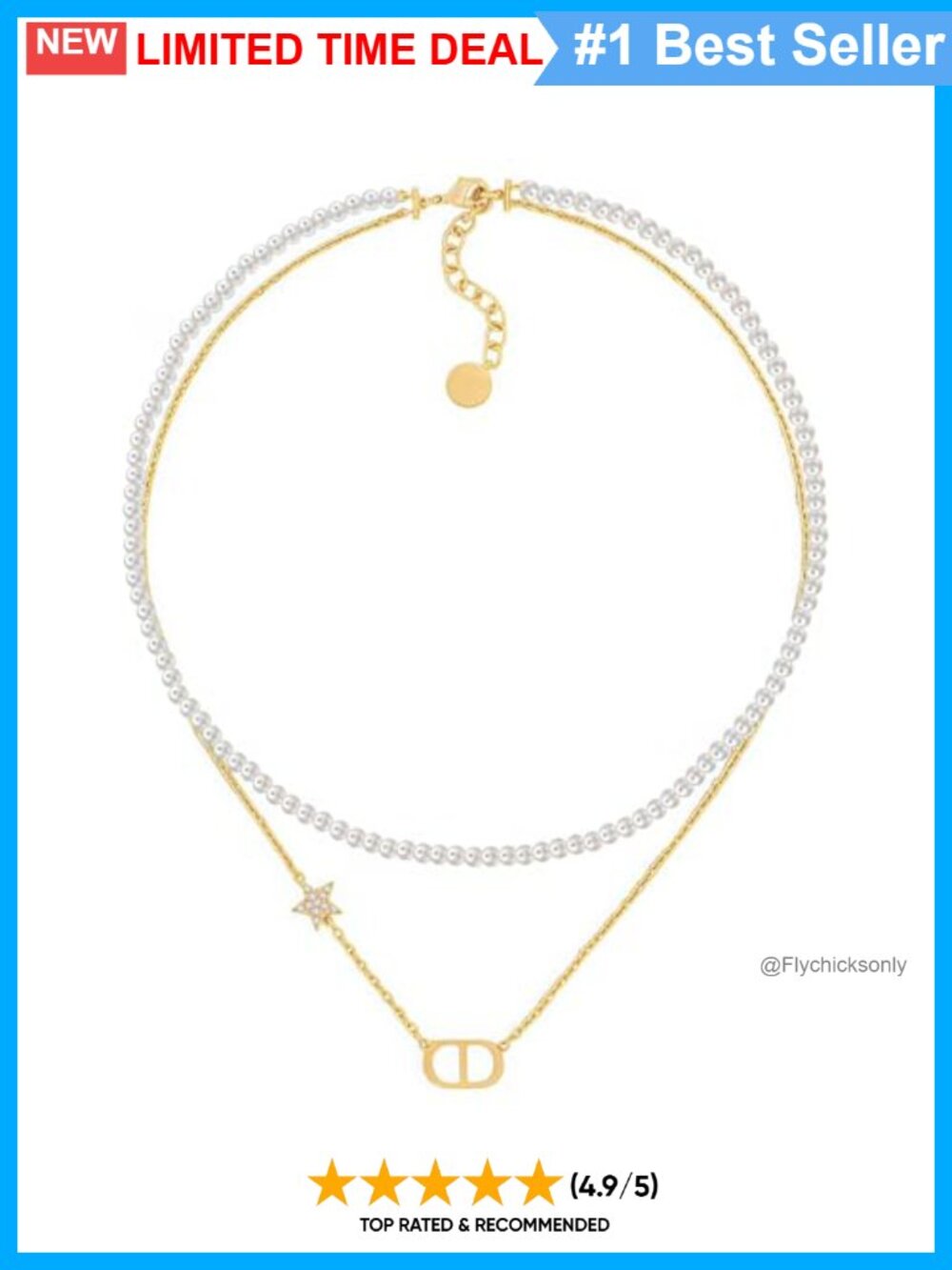 18K Gold Plated Copper Pearl Letter Necklace Double Layer Pendant